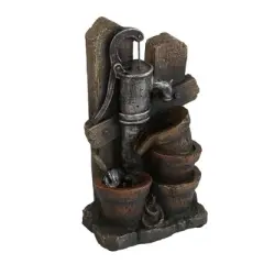 NAYSAYE Fountain Decorative Water Feature Antique Pump Design for Garden Patio Indoor Outdoor, Brown, 7.7"*3.9"*13.6"