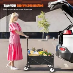 HTUTWOO Collapsible Wagon Cart, Beach Folding Utility Cart, Duty 360 lbs, Utility Wagon Grocery Cart, for Camping Shopping Sports Gardeing Fishing