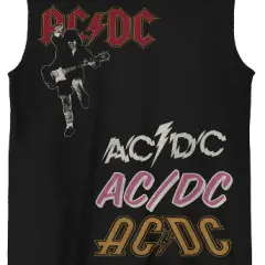 ACDC Random Placement Logos Crew Neck Sleeveless Adult Black Muscle Tank Top