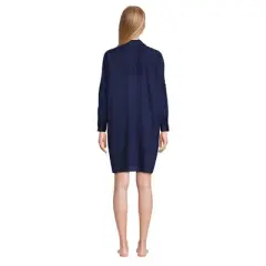Lands' End Women's Sheer Modal Oversized Button Front Swim Cover-up Shirt