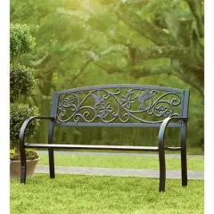 Plow & Hearth Hummingbird Metal Garden Bench, in Black
