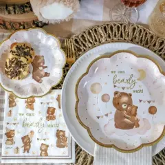 Kate Aspen We Can Bearily Wait 62 Piece Party Tableware Set Baby Shower Party Decorations Plates & Napkins