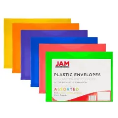 JAM Paper 9 3/4'' x 13'' 6pk Plastic Envelopes with Hook & Loop Closure, 1" Expansion, Letter Booklet - Multicolor