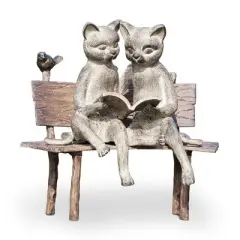 SPI Home Reading Cats on Bench &ndash; 14" H Bronze Metal Garden Sculpture for Outdoor Decor