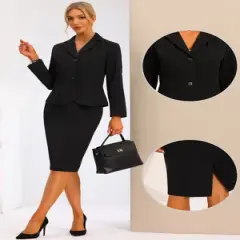 Allegra K Business 2 Piece Suit Set for Women's Long Sleeve Notched Lapel Peplum Blazer Pencil Skirts