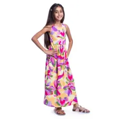 24seven Comfort Apparel Girls Colorful Floral Print Sleeveless Maxi Dress