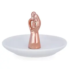 Rose Gold Tone Hugging Couple Porcelain Ring Dish Jewelry Holder