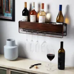 True Wall Mounted Wine Shelf & Stemware Rack, Wood