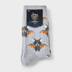Women's Batcat Halloween Cozy Crew Socks - Hyde and EEK! Boutique&trade; Gray/Black/Orange 4 - 10