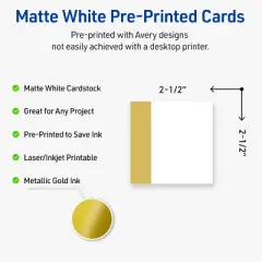 Avery Printable Square Cards, Gold-Dipped Edge, 2.5" x 2.5", Matte White Square Cards, Laser/Inkjet, 90ct, Great for Business Cards