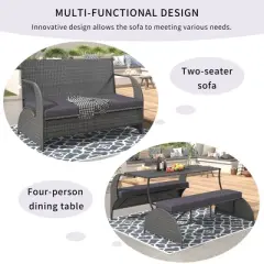DOMETOUR Versatile Outdoor Loveseat That Converts To Four Seats And A Table, Suitable For Gardens And Lawns