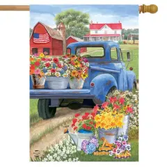 Day On The Farm Spring House Flag Pick-up Truck Floral 28" x 40" Briarwood Lane