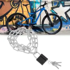 Unique Bargains Bicycle Cycling Zinc Plated 3.28 Feet Long Chain Lock with Padlock Silver