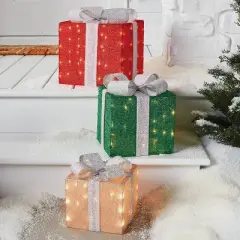 3pc Incandescent Tinsel Gift Box Christmas Novelty Sculpture Light Clear - Wondershop&trade;