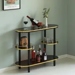 Fabulaxe Modern Display Wooden Console Bar with Tiered Open Shelves, Mini Bar with Wine Storage