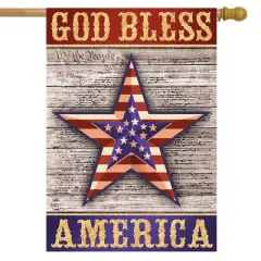 Briarwood Lane God Bless America Star Patriotic House Flag Rustic Fourth of July 28" x 40"