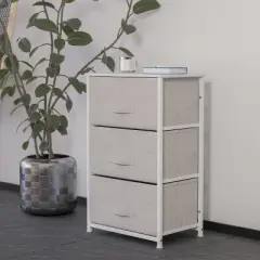 Flash Furniture 3 Drawer Wood Top Cast Iron Frame Vertical Storage Dresser with Easy Pull Fabric Drawers
