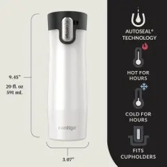 Contigo AUTOSEAL West Loop Vacuum-Insulated Stainless Steel Travel Mug with Easy-Clean Lid, 20 oz, Salt Frosted Pearl & Glacier Frosted Pearl, 2-Pack