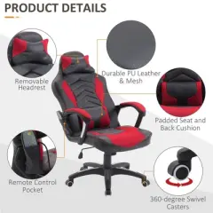 NicBex 5-Mode Massage Gaming Chair with Adjustable Height,360&deg;Swivel Office Chairs Recliner Video Game Chaise with Head&Lumbar Pillow,Red/Black