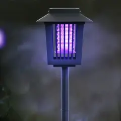 Solar Bug Zapper Set&ndash; 2-Pack Outdoor UV Mosquito Repellent Stake Set with LED Light for Gardens, Pathways, and Patios by Pure Garden (Black)