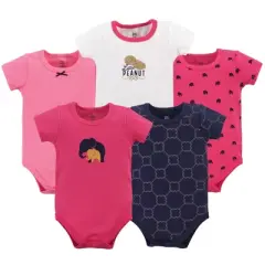 Yoga Sprout Baby Girl Cotton Bodysuits 5pk, Metallic Elephant