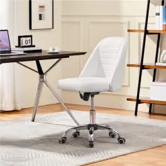 Yaheetech Faux Leather Mid Back Home Office Desk Chair with Chrome-plated Metal Base