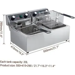 20L Electric Deep Fryer Double Tank Countertop 3600W With Timer & Adjustable Temp