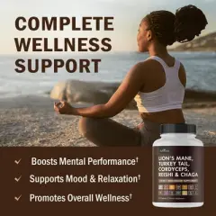 13in1 Mushroom Complex Supplement, Organic Lions Mane, Reishi, Turkey Tail, Cordyceps & more for Energy, Focus & Memory Support, Bioschwartz, 90ct