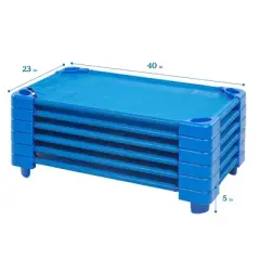 ECR4Kids Stackable Kiddie Cot, Toddler Size, Classroom Furniture, Blue, 6-Pack