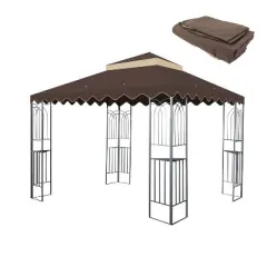 10x10 Ft Outdoor Patio Gazebo Replacement Canopy,Double Tiered Gazebo Tent Roof Top Cover Only wavy border(Frame Not Include)