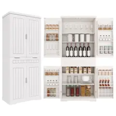 Gulches Farmhouse Style 71.65"H Pantry Cabinet - Freestanding, Drawer, 2 Cabinets, 6 Door Shelves, Adjustable Shelves, White
