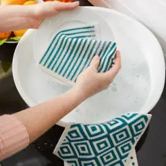 Design Imports  Swedish Dishcloth Set/3, Reusable & Absorbent, Teal & White