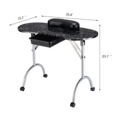Costway Black Manicure Nail Table Portable Station Desk Spa Beauty Salon Equipment