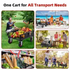 Collapsible Foldable Steel Garden Cart 360lbs, Heavy Duty Folding Utility Wagon Cart 180&iexcl;&atilde; Rotating Handle for Camping Shopping
