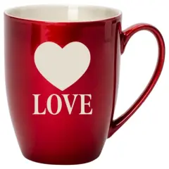 100 North Heart 10 Ounce Cardinal Red Metallic Finish, Comfortably Fits Your Hands, New Bone China Coffee Tea Cup Mug, Love