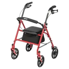 Drive Medical 4-Wheel Rollator - Fold-Up Removable Back, Adjustable Seat Height - Red