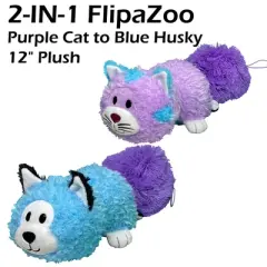 FlipaZoo: Magic Tails - Purple Cat to Blue Husky - 2-In-1 Animal Plush