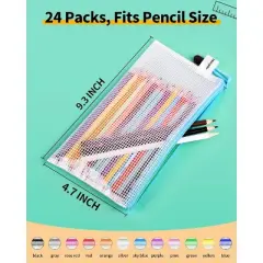 24PCS Pencil Pouches Bulk, 9.3" x 4.7"Mesh Zipper Pouch Pencil Case, 12 Colors Waterproof Small Zipper Pouches