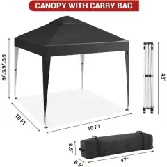 GustoWave 10x10 Ft Pop Up Canopy Tent, Sun Shelter Gazebo for Outdoor Camping