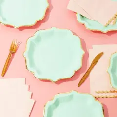 Sparkle and Bash 48 Pack Mint Green Paper Plates with Scalloped Edge for Birthday Party (9 In)