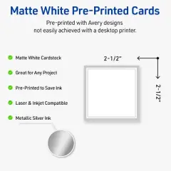 Avery Square Business Cards, Silver Border, 2-1/2" x 2-1/2", 90ct