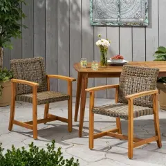 Outdoor Wood Dining Chair Set of 2 with Armrest,Wicker Patio Dining Chair for Patio Dining Room,Garden-Tanpinhause