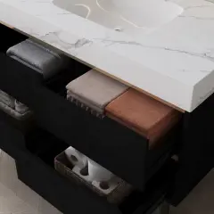 40" Wall-Mounted Bathroom Vanity with Oval Ceramic Sink, Floating Cabinet with Moisture-Resistant Countertop, Soft-Close Storage