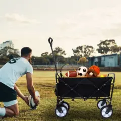 FURNIinspire Outdoor Serving Carts Foldable Wagon Cart Beach Wagon Utility Wagon Grocery Cart 3pcs plastic Liner Cover, Black, 25.98"*17.32"*37.4"