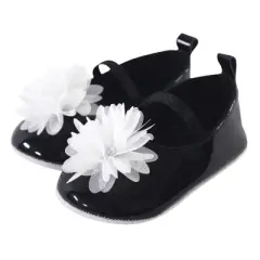 Little Treasure Baby Girl Cotton Bodysuit, Pant and Shoe 3pc Set, White Flower Necklace