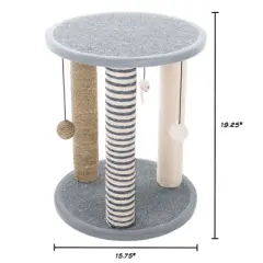 Cat Scratching Post Tower with 3 Posts, 2 Carpeted Perches, Sisal Rope Scratchers for Indoor Cats, Hanging Mouse, and Ball Toys by PETMAKER (Gray)
