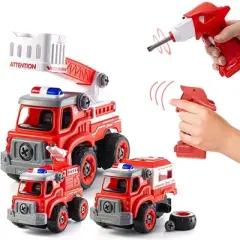 Top Race 3-in-1 Take Apart Truck with Electric Drill Remote Control Construction Toys - Red
