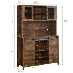Whizmax 70" Farmhouse Coffee Bar Wine Cabinet with Sliding Barn Doors and Storage,Tall Kitchen Hutch with Wine & Glasses Rack for Kitchen, Dining Room