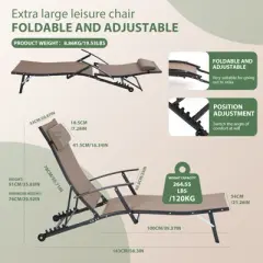 MUKE Adjustable Patio Chaise Lounge Chair with Rear Wheel, 5-Position Recliner for Pool, Beach & Garden