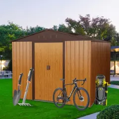 DSVIMOY Storage Shed, Outdoor Metal Storage Shed with Metal Foundation for Backyard, Lawn, Patio (No Floor), Coffee, 88.98*114.57*74.8